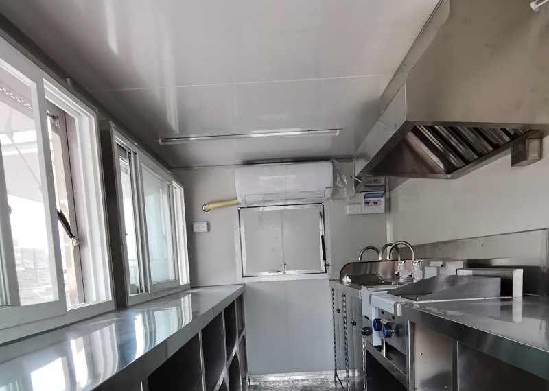 interior layout of the food trailer kitchen